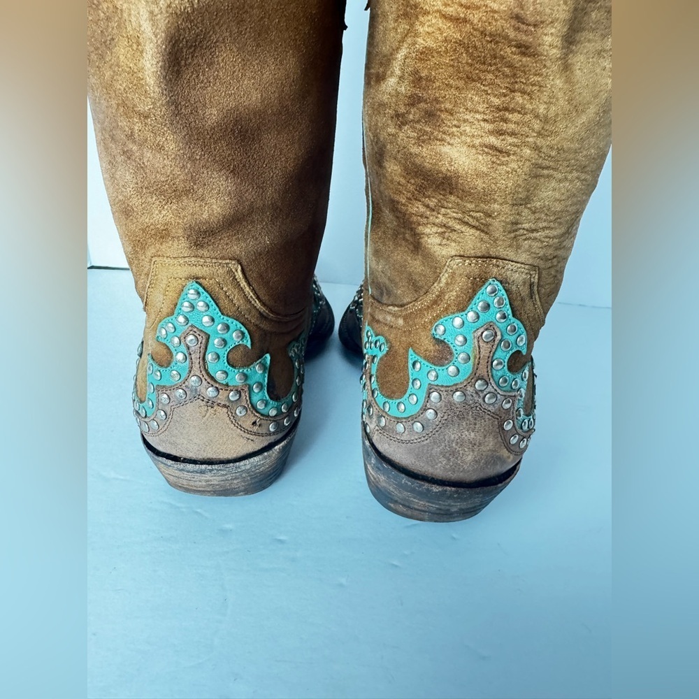 Old Gringo Western Tan and Turquoise Leather Cowboy Boots Size 9B - Picture 11 of 15